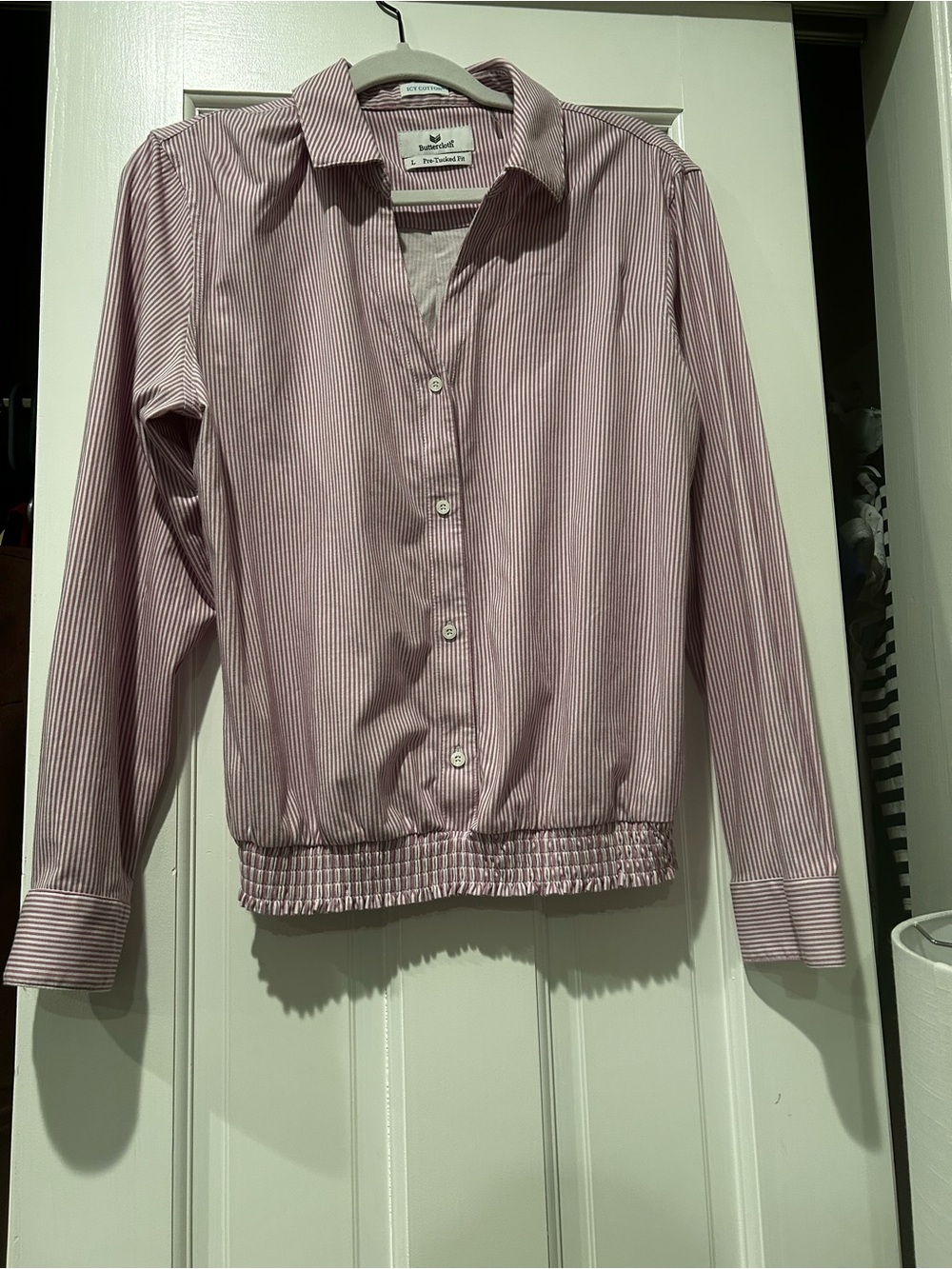 Buttercloth pre-tucked icy cotton shirt in light purple and white